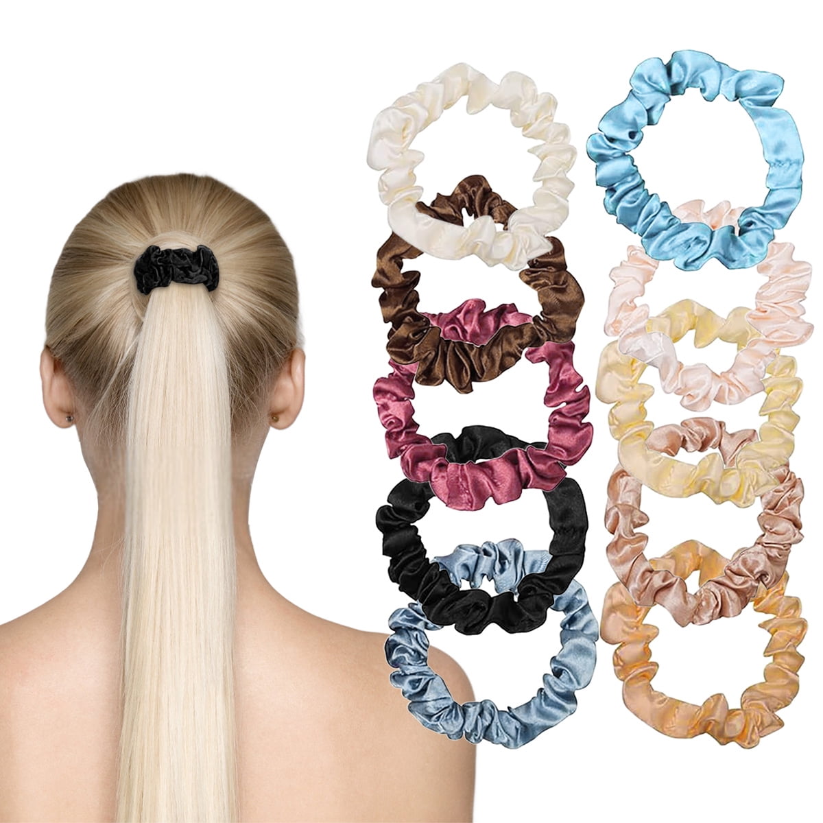 10 Pcs Satin Hair Scrunchies, Elastic Silk Hair Bands Skinny Hair