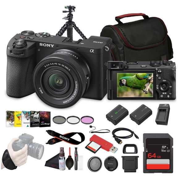 Sony a6700 Mirrorless Vlogger Camera With 16-50mm II Lens   64GB Memory Card   NP-FZ100 Battery   Photo Software   Filter Kit   Charger   Case   Flexible Tripod   More