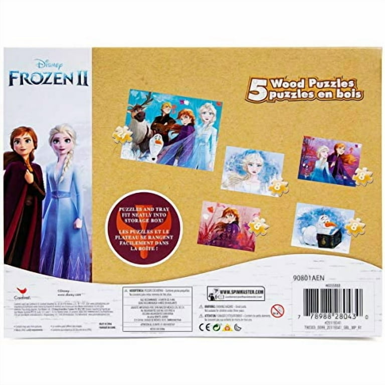 Disney Frozen 2 5 Wood Jigsaw Puzzles in Wood Storage Box for Kids