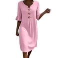 thumbnail image 2 of ClodeEU Women's V Neck Short Sleeve Flutter Sleeve Button Midi Dress with Pockets,Solid Color Casual Loose Fit Summer Dress Pink,Women's Plus XXL, 2 of 8