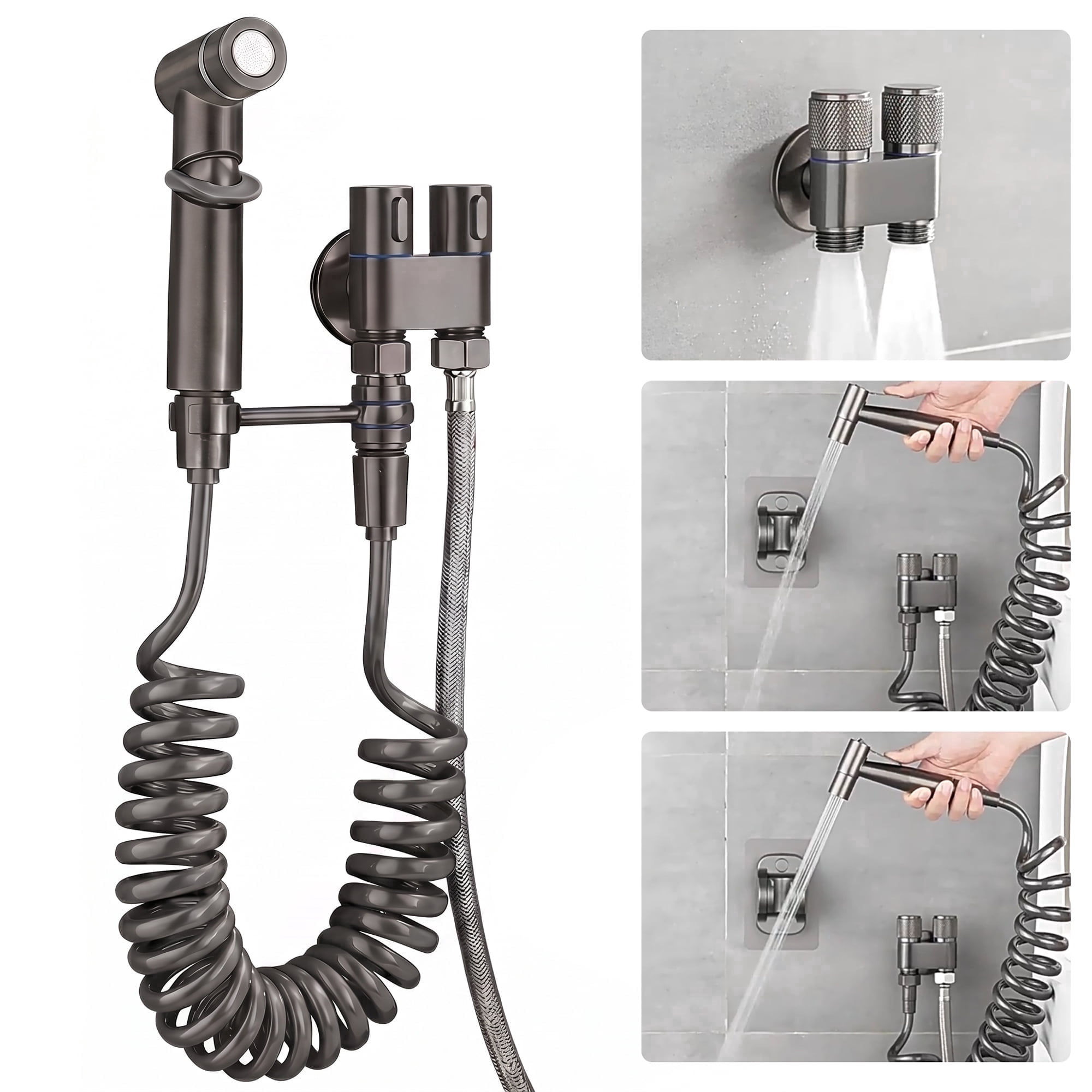 FEELSO Handheld Bidet Sprayer for Toilet, Stainless Steel Jet Spray for Toilets with Adjustable Pressure and 78-Inch Hose, Grey