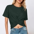 thumbnail image 2 of Rhuody Hauts pour Femmes Été T-Shirt à Manches Courtes Blouse de Couleur Unie Col Rond T-Shirt Court Tenue Rétro Vert Foncé 2TG, 2 of 5