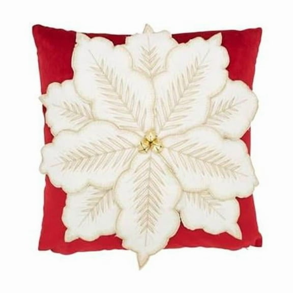Saro Lifestyle 483.R16SP 16 x 16 in. Velvet Poinsettia Poly Filled Throw Pillow, Red