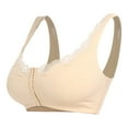 thumbnail image 7 of Bras for Women Wireless No Underwire Lace Cup Front Button Thin Large Bra Underwear V-Neck Lightly Lined Bra Feature Hook and Eye Closure Push-up Bra Style Y-506 , Beige M, 7 of 7