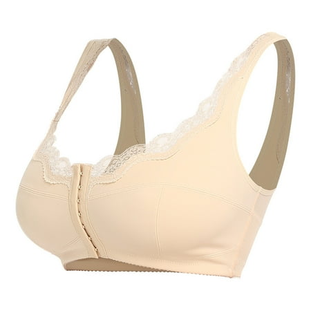 

Patlollav Women Rimless Lace Cup Front Button Thin Large Bra Sexy Underwear