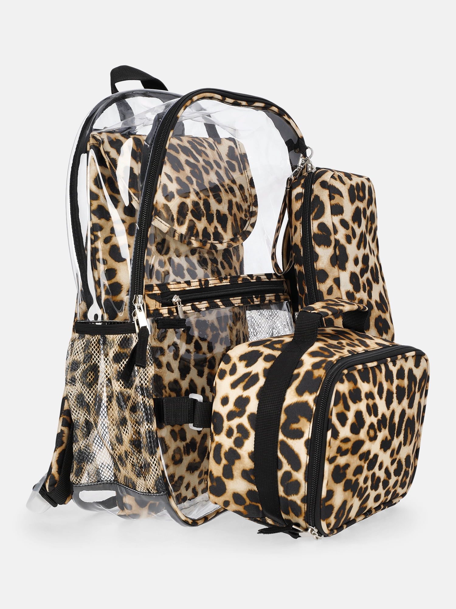 Wonder Nation Kids' Clear Cheetah Print 17" Backpack, Lunch Tote, Laptop Sleeve and Pouch Set, 4-Piece