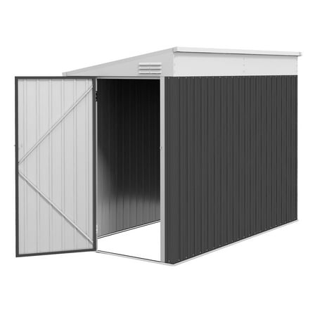 Metal Garden Storage Shed 4x8 ft, Outdoor Tool House Lockable Door, Lean-to Shed with Vents, Gray
