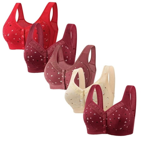 5 Packs No Underwire Underwear Women Daisy Bra Convenient Front Close Button Bras Older Women Comfort Cotton Bras Push Up Bras for Women No Underwire Plus Size Bras for Women Front Closure