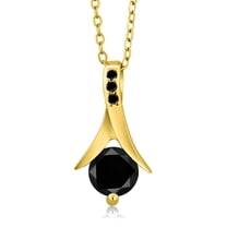 Gem Stone King 1.10 Ct Round Black Diamond 18K Yellow Gold Plated Silver Pendant with Chain
