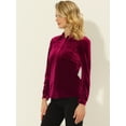 thumbnail image 3 of DARING DIVA Women's Office Pocket Front Long Sleeve Button Down Velvet Shirt L Wine Red, 3 of 5