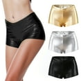 thumbnail image 4 of ZYHARUKO Ladies Fashion Glitter Faux Leather Shorts Dance Mini Shorts Metallic Elastic Waist Hot Pant Rave Party Club Bottoms, 4 of 17