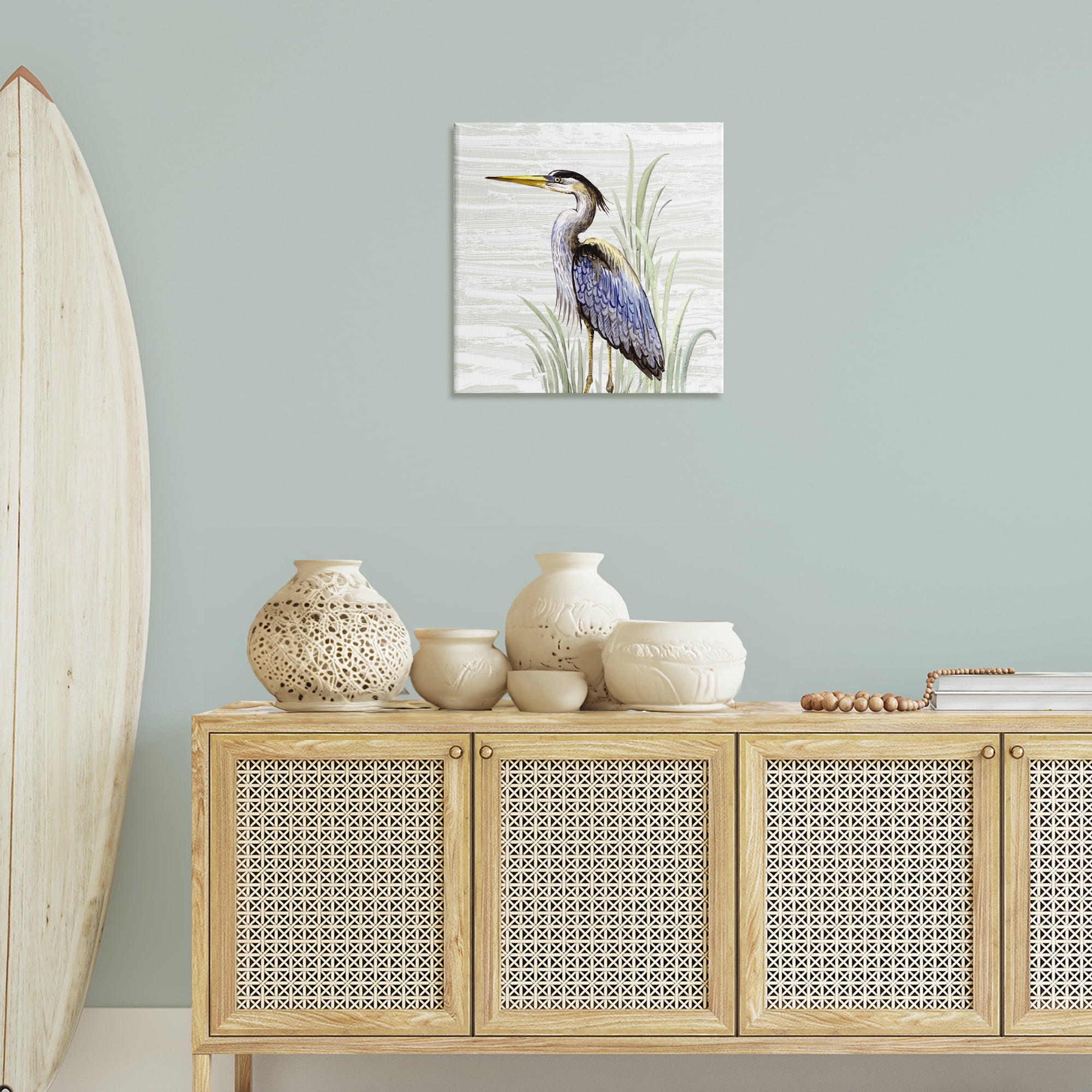 Stupell Industries Beach Bird Simple Heron Animals Painting Wrapped Canvas Art Print Wall Art, 24 x 24