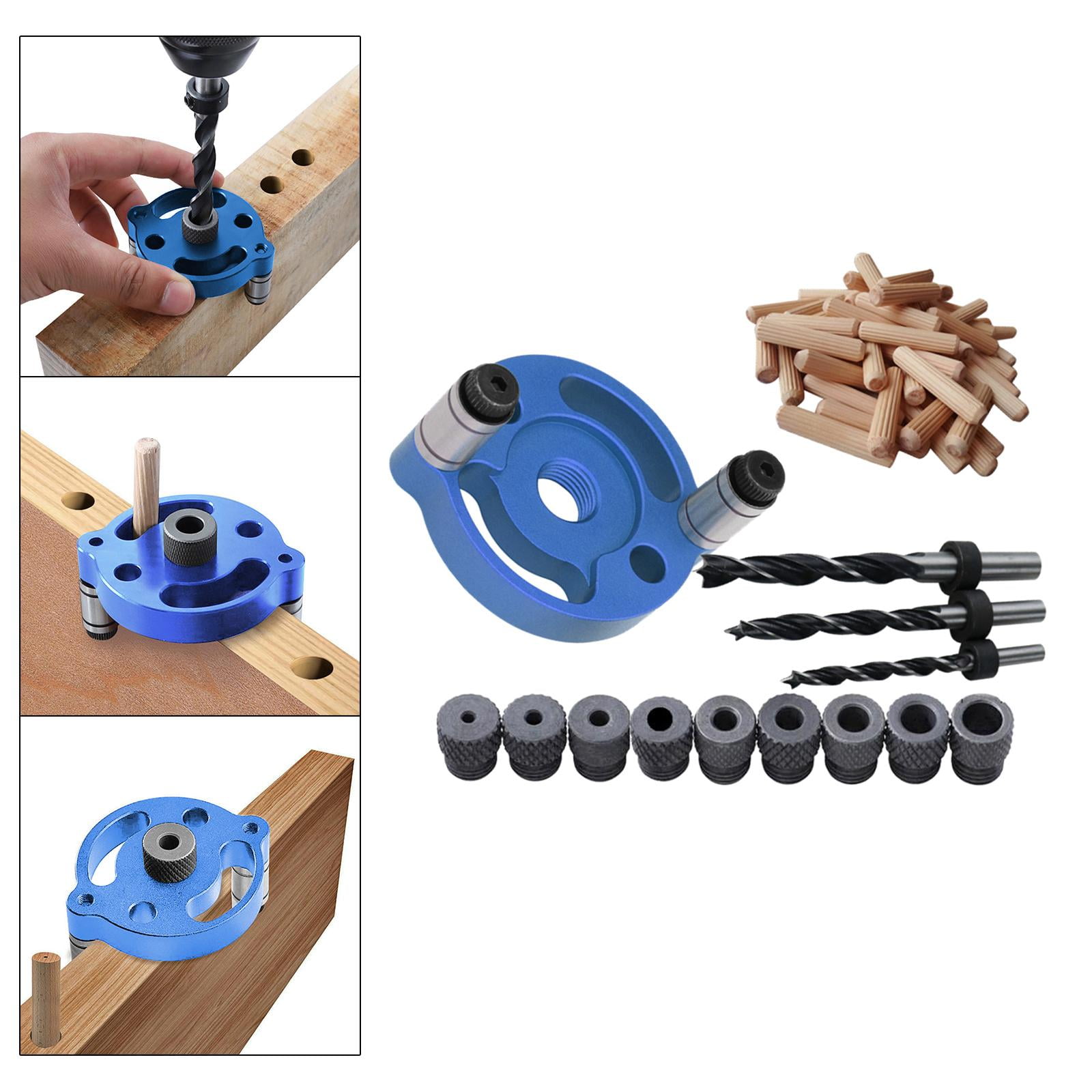 Nishiyuenyi Dowel Drill Guide Kit 3 Hole Guide Jig Easily Carry and Use Perforating Anodized Blue