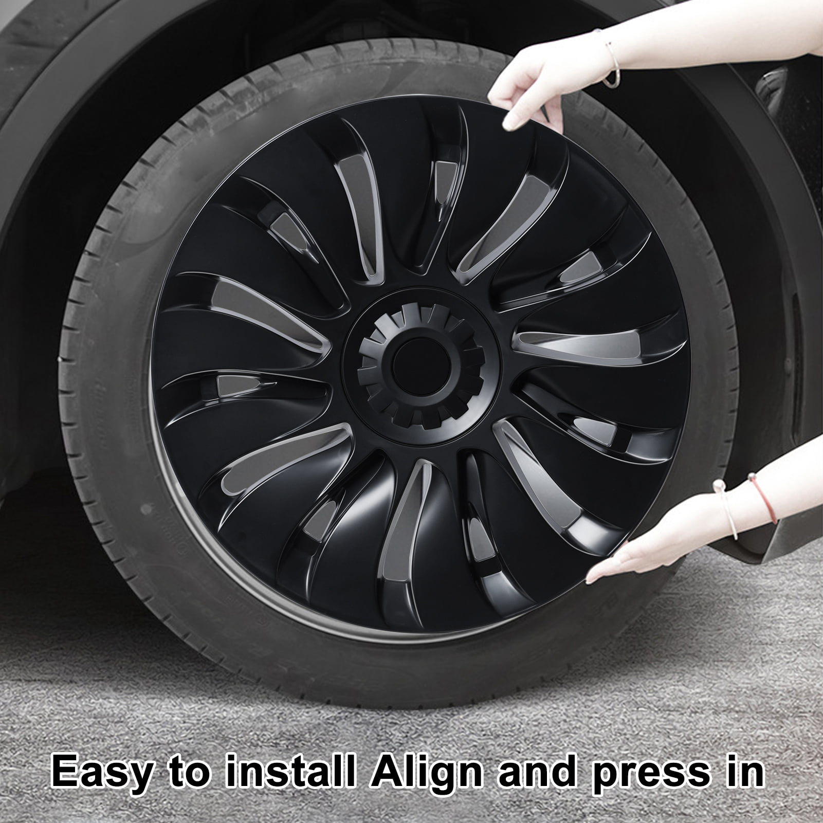 WETS 4Pcs/Set Wheel Cover Hubcap, Automotive Hub Caps, 19 Inches Modified Wheel Cover Replacement for Tesla Model Y AD