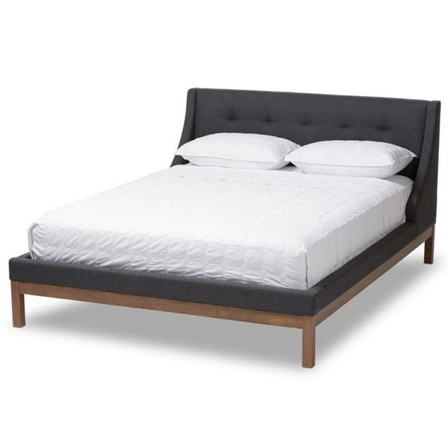 Baxton Studio Louvain Lit Plateforme Complet Rembourré en Gris Foncé