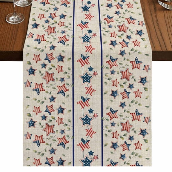 Table Runners 36 Inches Long Dress Scarves, Independence Day Farmhouse Kitchen Table Runner, Short Coffee Tablerunners, 4th of July Red Blue Stripes Star Burlap 13x36 Inch