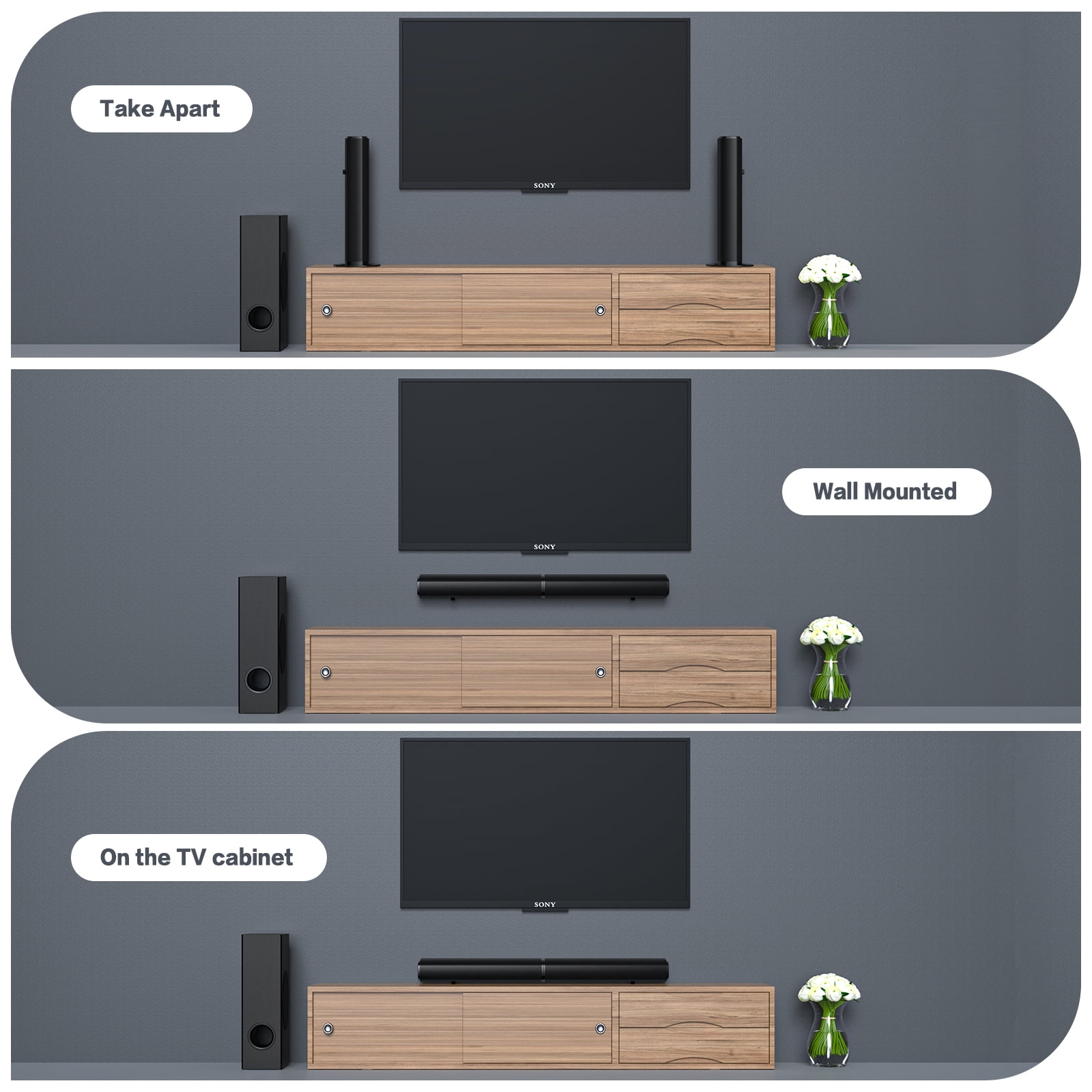 TOPVISION 4.1ch Sound Bar with Subwoofer, 120W Separable Sound Bar for TV, 2-in-1 Detachable Sound Bar with USB/AUX/Coaxial/Optical/HDMI/Bluetooth