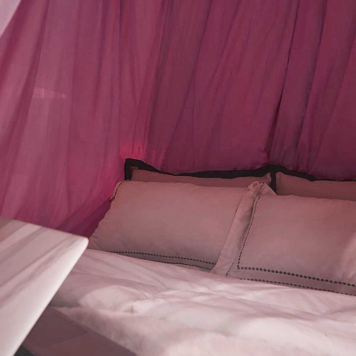 Luxurious Bed Canopy for Girls & Adults - Double Layer Princess Canopy with Lace, Round Dome Mosquito Netting for Queen/King Bed Tent (Purple)