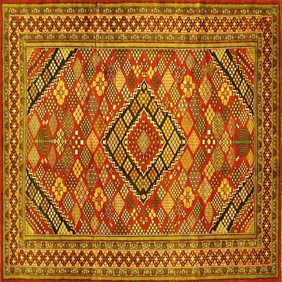 Ahgly Company Indoor Square Persian Yellow Traditional Area Rugs, 5' Square