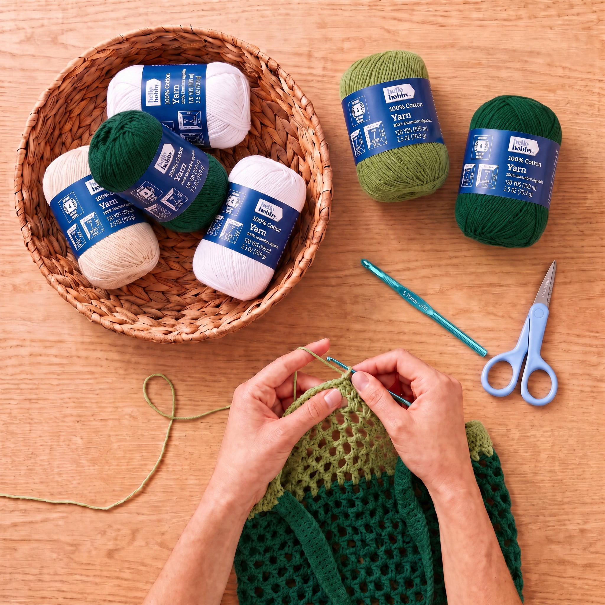 Hello Hobby Size 4 Medium Weight Cotton Forest Green Yarn, 2.5 oz, 120 yds