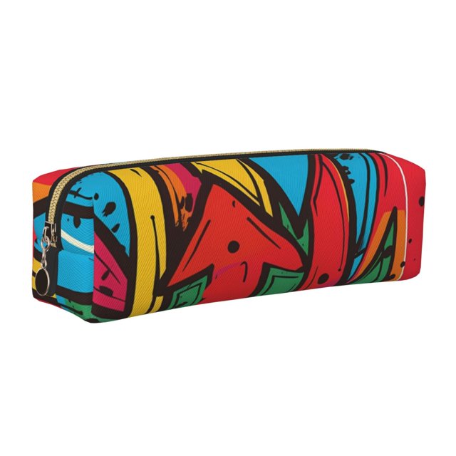 Balery Colorful Arrow Graffiti Pattern Estuche de Lápices de Cuero Impreso, Estuche para Suministros de Arte, Estuche de Lápices con Cremallera, Estuche de Almacenamiento de Papelería