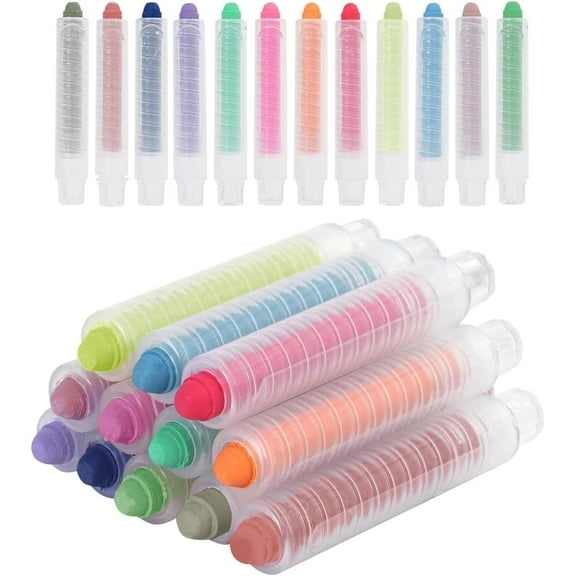 Tutuviw Dustless Twistable Colorful Chalk With Holder,12Pcs Non-toxic Colored Chalk,Sidewalk Chalk,Board Chalk Art Tool for Whiteboard Blackboard Drawing Writing Toys Gift Party Favors