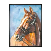 Designart 'Close Up Portrait of A Brown Horse' Farmhouse Framed Canvas Wall Art Print