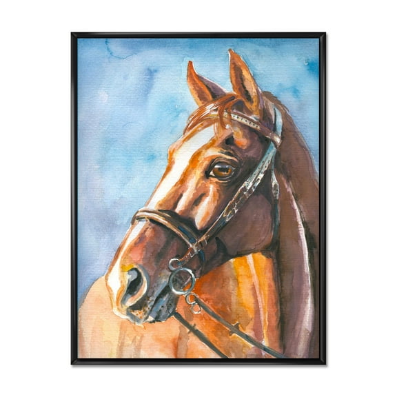 Designart 'Close Up Portrait of A Brown Horse' Farmhouse Framed Canvas Wall Art Print