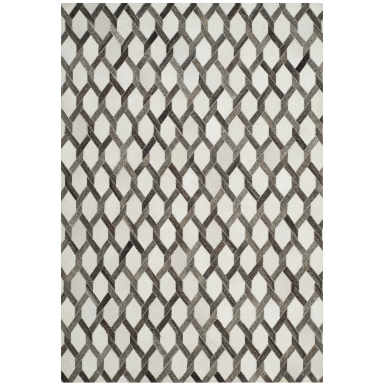 SAFAVIEH Studio Leather Merton Geometric Area Rug, Ivory/Grey, 4' x 6'