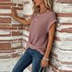thumbnail image 5 of Xuyuer Women's Crew Neck Short Sleeve Knit Side Loose Solid Color Casual Top, Relaxed Fit Sweater Tee for Spring Summer Layering,Cozy Everyday Wear, 5 of 6