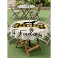 thumbnail image 3 of Outdoor Tablecloth with Umbrella Hole and Zipper, Yellow Black Buffalo Checkered Round Table Cloth 54 Inch Waterproof Tablecloth, Bones Cute Dogs Pets Picnic Table Cover for Patio Camping, 3 of 7