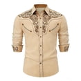 thumbnail image 3 of Retro Cowboy Shirts for Men Western Embroidered Long Sleeve Button Down Shirt Spring Summer Slim Fit Tops Khaki XL, 3 of 7