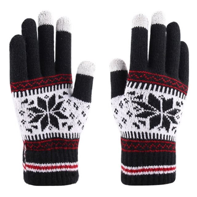 Guantes De Navidad Con Estampado De Copos De Nieve Guantes Cálidos De Invierno Con Pantalla Táctil Guantes Forrados De Vellón De Punto Para Mujeres Hombres Vogacara HA038852-00