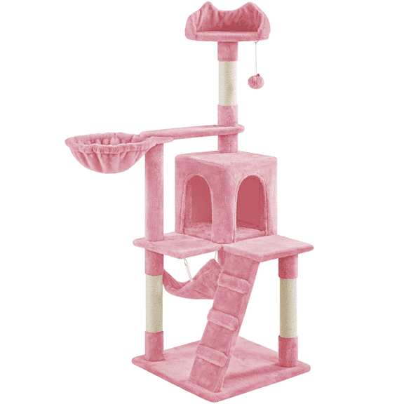Yaheetech 53.5'' Multilevel Cat Tree Condo Cat Towers W/ Hammock Tunnel Scratching Post, Pink