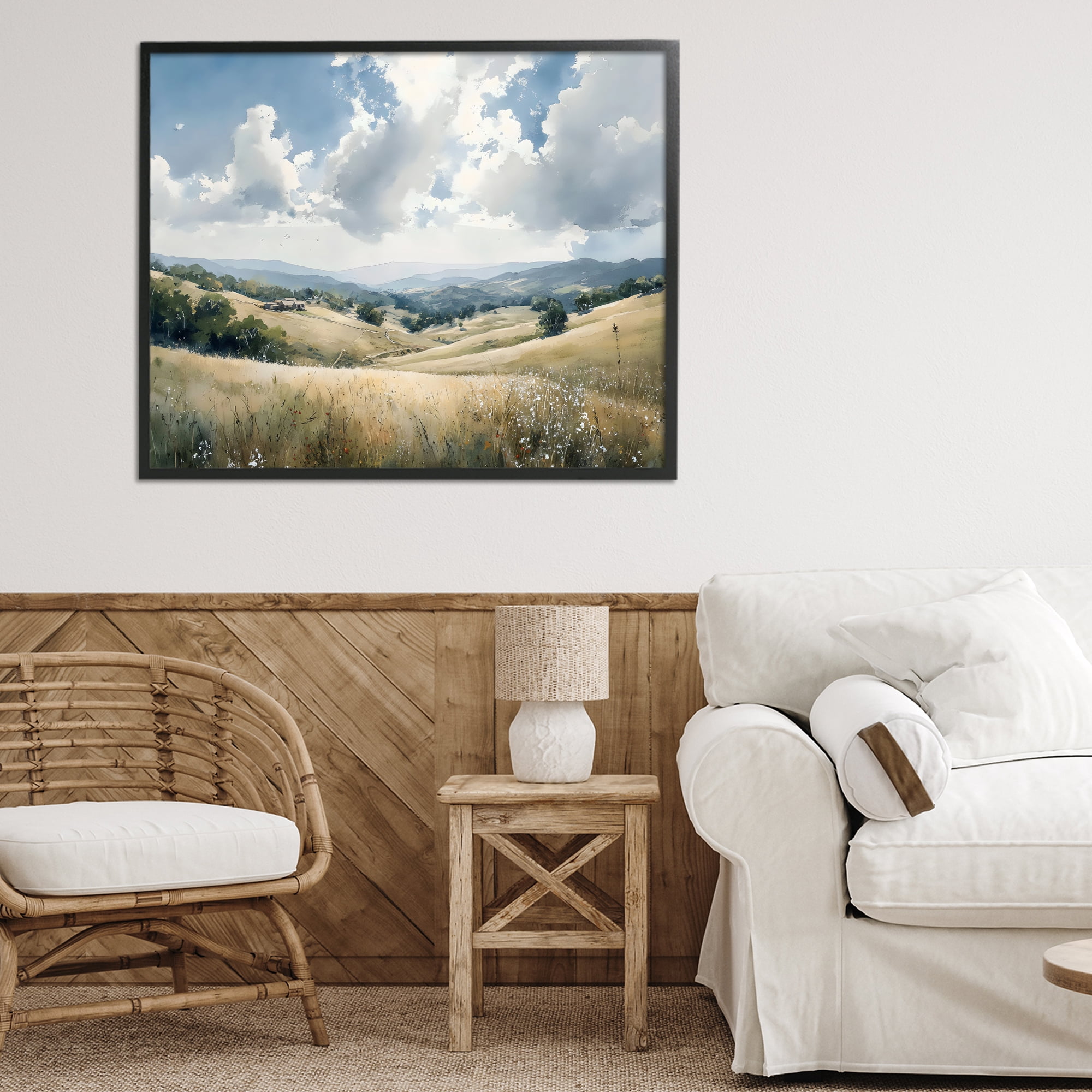 Stupell Industries Distant Hill House in Meadow Black Framed Giclee Art, design by Franklyn Gregory