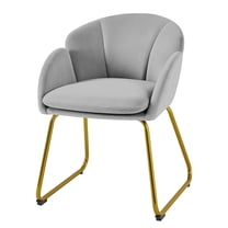 Flower Shaped Velvet Chair, Upholstered Round Armrest Accent Furniture with Sturdy Gold Legs for Home Office Lounge, Gray