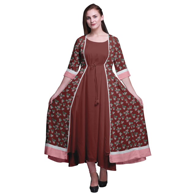 Bimba Robe Anarkali Imprimée pour Femmes Kurti Évasée Longue Style Chic Kurta Ethnique