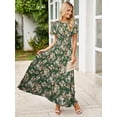 thumbnail image 2 of Vestido largo Simplee de chifón floral de primavera para mujer, verde claro, 2 of 5