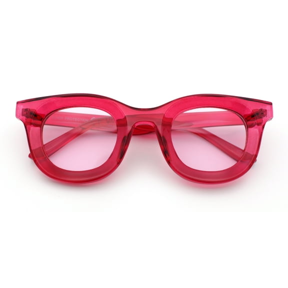 Cute Retro Super Thick Bevel Horn Rim Round Nerdy Hipster Sunglasses Red