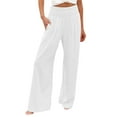 thumbnail image 2 of Women's Casual Pants High Waist Wide Leg Palazzo Pants For Women Smocked Elastic Waist Loose Comfy Casual Pants Pockets,White Women's Casual Pants XXL, 2 of 5