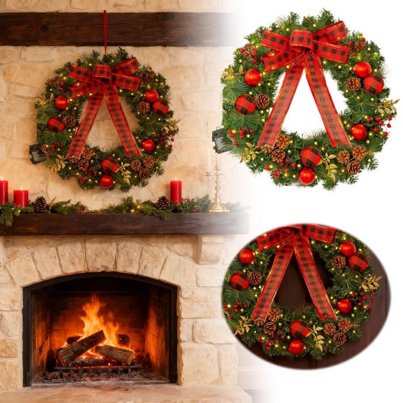 Christmas Decorations 60cm Flocked PE Needle Wreath With Green Holiday For Door Wall Mantel Window. Large Door for Front Door outside 48” Wreath Patriotic Door Wreaths Fall Wreath Wreath Stamp Mini