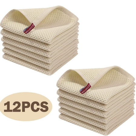 

Skycarper 100% Cotton Waffle Weave Kitchen Dish Cloths Ultra Soft Absorbent Quick Drying Dish Towels 12x12 Inches 12-Pack (Beige)