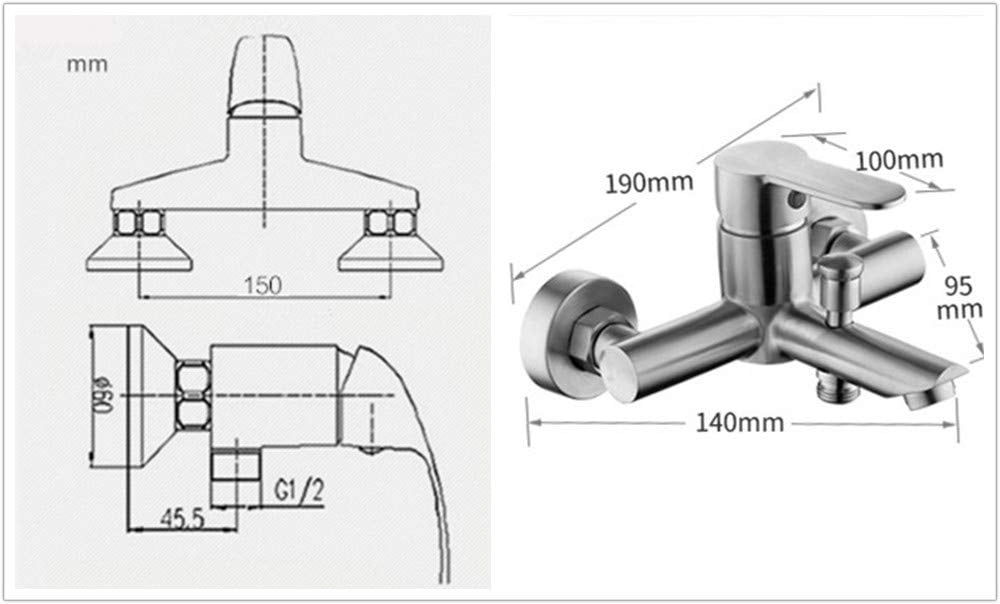 Stainless Steel Wall Mounted Tub Faucet High Flow Bathroom Shower Mixer Faucets
