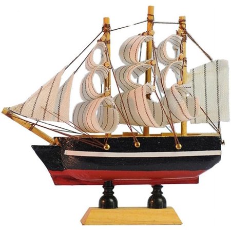 Wooden Sailboat Model Small Sailboat Ornament Retro Ship Decor Nautical Tabletop Boat Decoration Antique Boat for Home Office Ocean Theme Party (4.3 * 4.7in)
