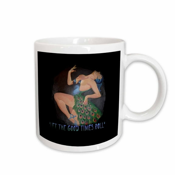 3drose, Let the Good Times Roll Mardi Gras Greeting Woman in a Peacock Costume, 11oz Mug