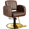 thumbnail image 5 of Baasha Premium Brown and Gold Hair Salon Chair, Comfortable Stylist Chair with Memory Sponge, 360° Swivel, Steel Frame, Weight Capacity Up to 330 lbs, 5 of 9