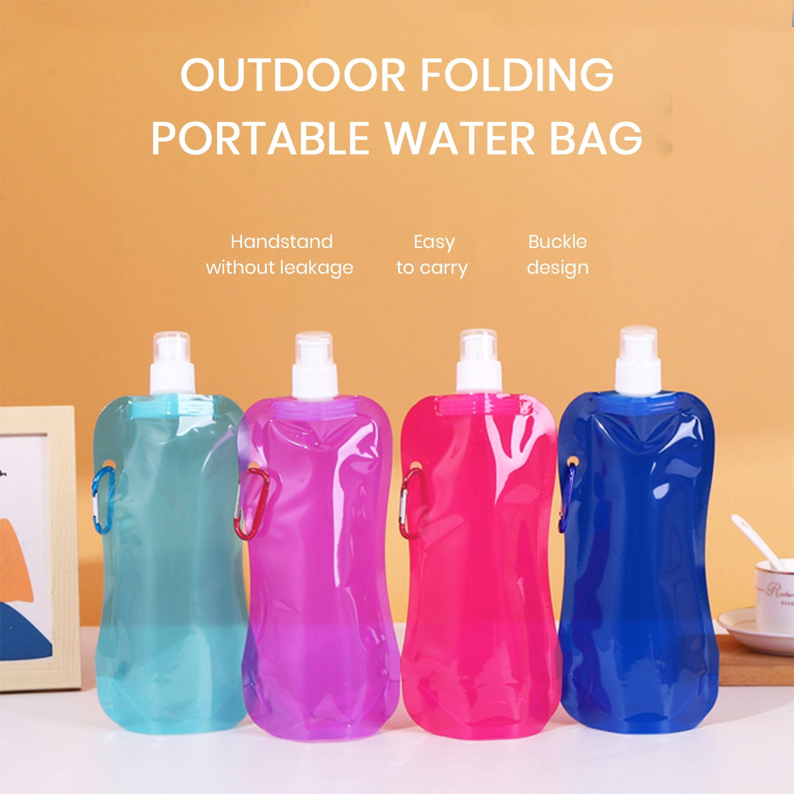 Collapsible Water Bottle 480ml BPA Free Reusable Water Pouch Hiking Camping Travel Sports Folding Water Bag Portable Leak Proof Drinking Bottle Outdoor Accessories Walmart