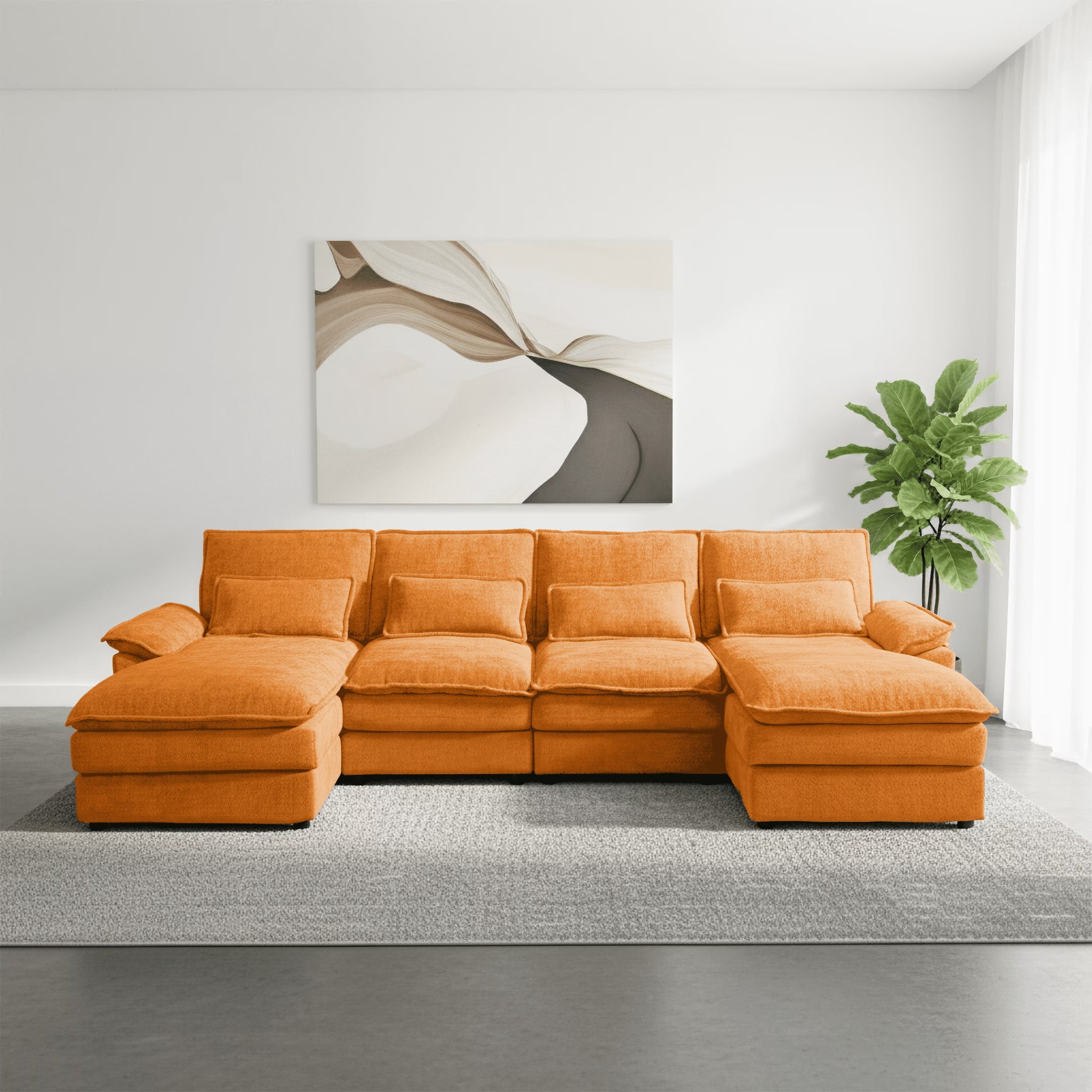 SOULART 110" Cloud Sofa,Orange U shaped Sectional couches for living room, modular couch with Chaise