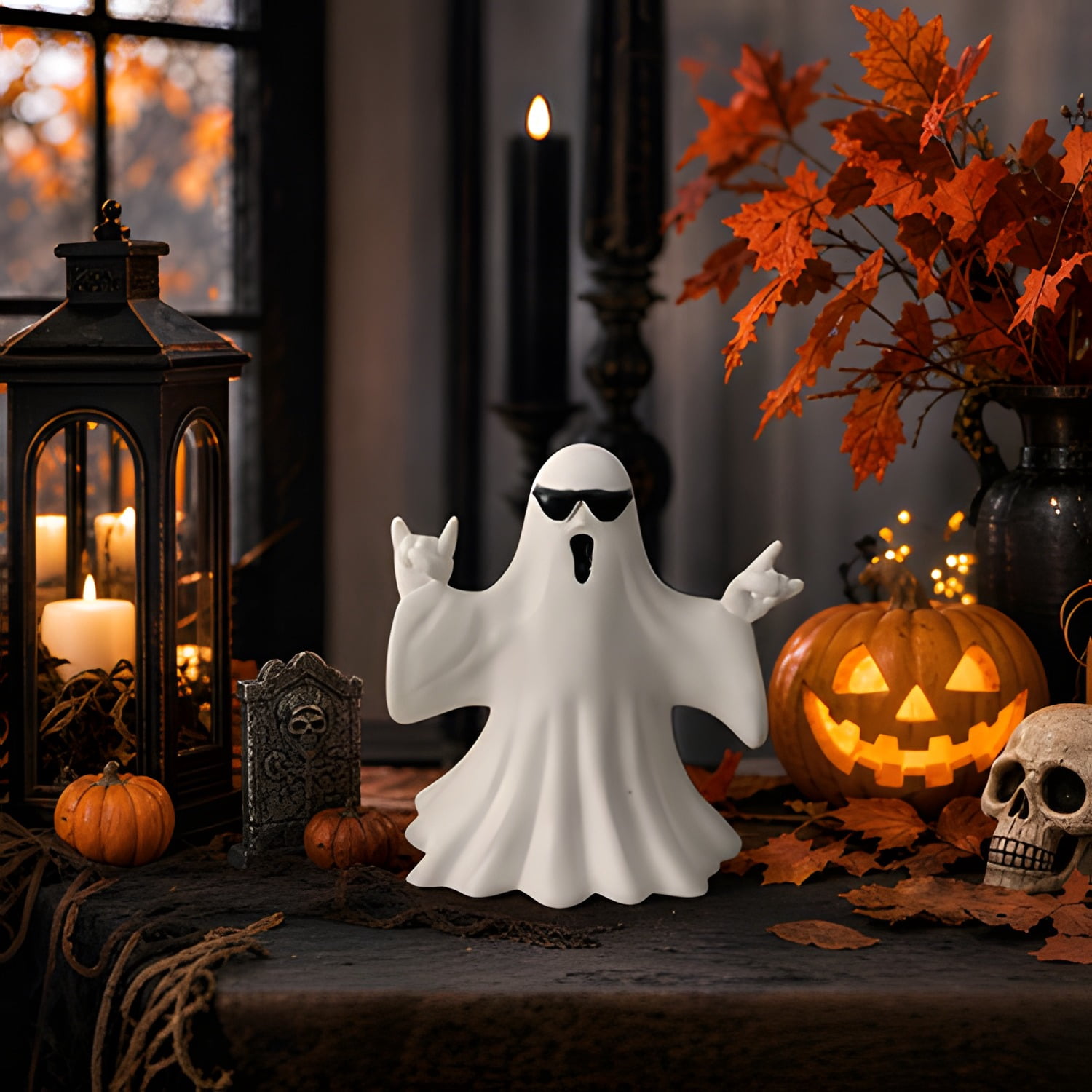 Halloween Ghost Figurine, Spooky Resin Ghost Statue, Funny Cute Ghost Ornaments for Halloween Decorations, Porch and Indoor Home Office Desk Decor, Christmas,New Year's Gifts