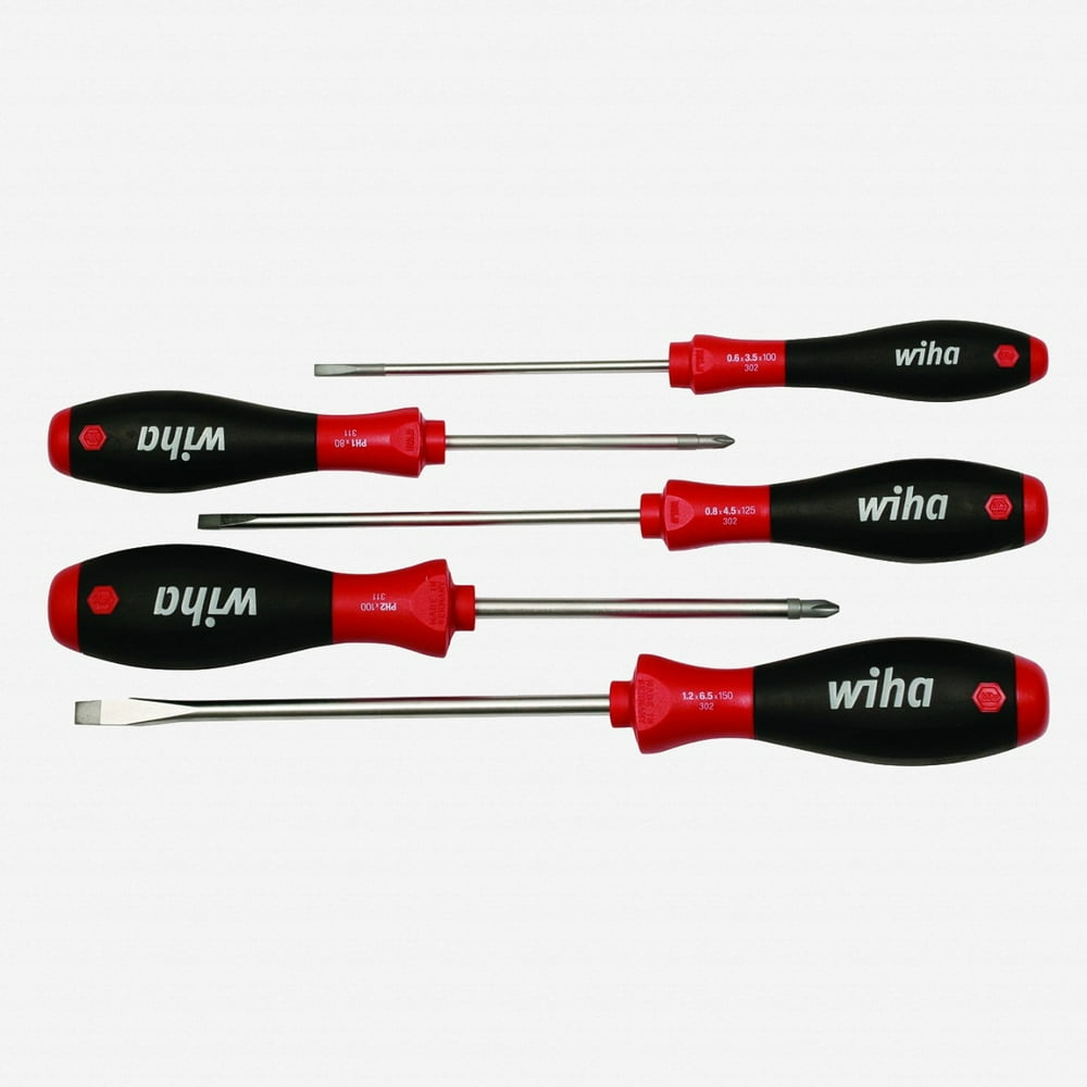 Wiha 30277 SoftFinish Slotted/Phillips Screwdriver Set, 5 Pieces